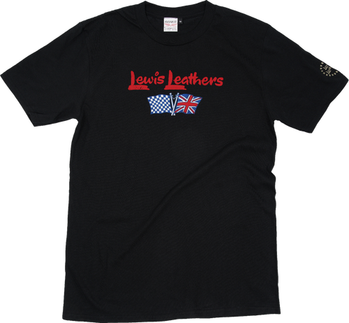 Lewis Leathers Logo Union and Race Flag T shirt Black