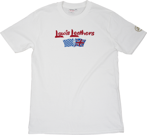 Lewis Leathers Logo Union and Race Flag T shirt White