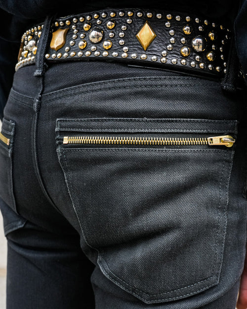 Washed Denim Jeans - Tapered with zips LLJ003