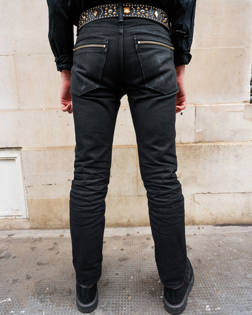 Washed Denim Jeans - Tapered with zips LLJ003
