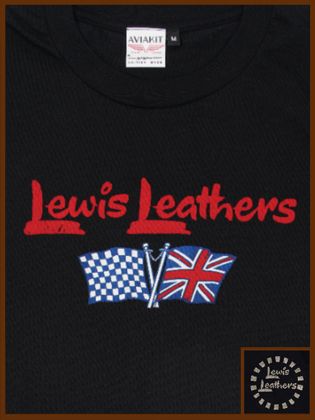 Lewis Leathers Logo Union and Race Flag T shirt Black