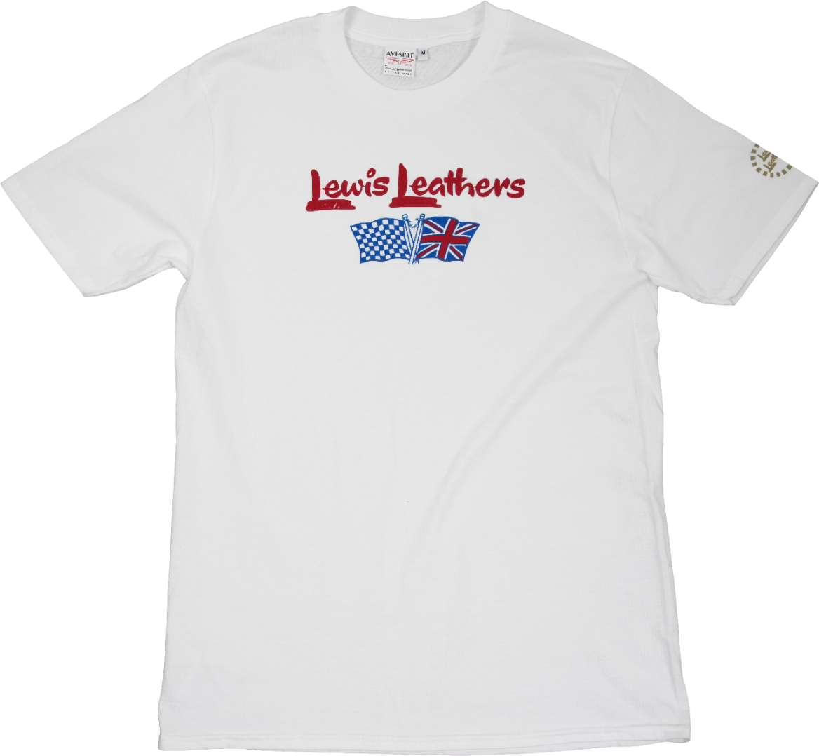 Lewis Leathers Logo Union and Race Flag T shirt White